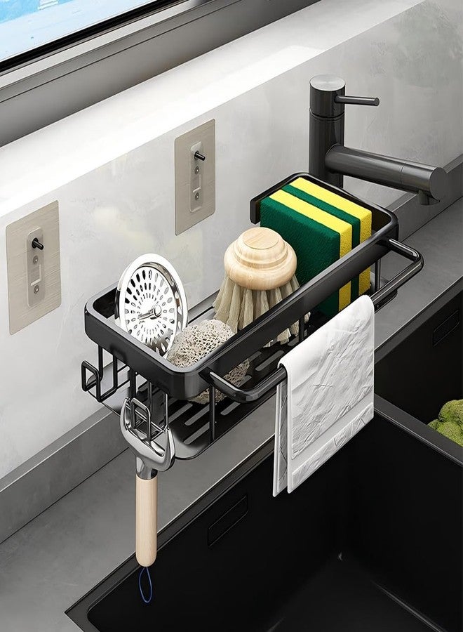 SRTFINE Sponge Holder Kitchen Sink Caddy Organizer Wall Mount Sponge Holder with Drainer Shampoo Soap Storage Shelf Toilet Balcony Bathroom Dishwashers Wire Rags Sponge Sink Drain (Black) - Image 1